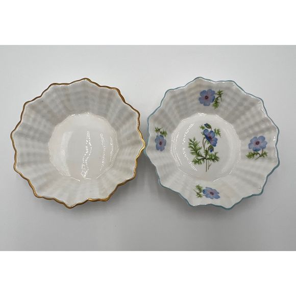 Shelley England Nut Mint Trinket Dishes English Bone China Blue Poppy - Picture 2 of 7